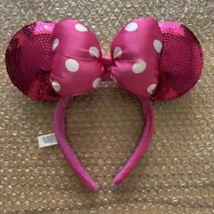 ディズニー　カチューシャ　スパンコール　ピンク　リボン　ドット　水玉