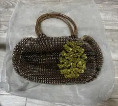 花装飾付きブラウンゴールド ワイヤーバッグ