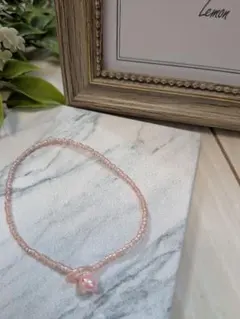 ピンク　淡水パール　ひと粒　ビーズ　ブレスレット 【ハンドメイド】