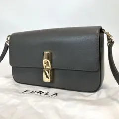 美品》FURLA フロー レザー 2wayバッグ アーチロゴ オリーブ 保存袋 