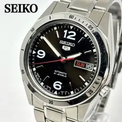 稼働 SEIKO 5 自動巻き 腕時計 デイデイト 21石 メンズ 裏スケ 赤針