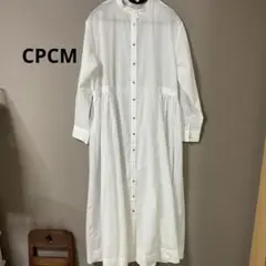 CPCM ホワイト シャツワンピース 長袖 ギャザー入り 343