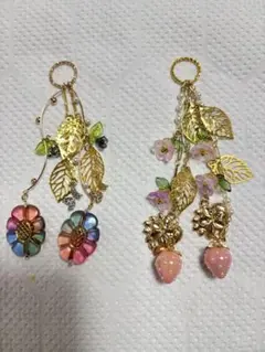 ⑧ハンドメイド 花と葉のチャームセット