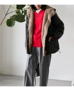 【週末限定】撥水加工 リバーシブルボア マウンテンパーカー チャコール