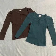 baby GAP 3才　95 パフスリーブ　トップス　長袖　茶　緑　2枚セット