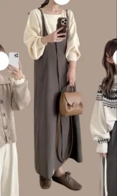 chocoしまむら　リノセール　ワンピース　ジャンスカート　華奢見え　カジュアル