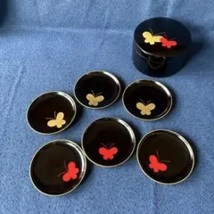 【新品未使用】象彦 蝶々柄 久美皿(銘々皿6枚&収納小箱)漆器 専用外箱付のサムネイル