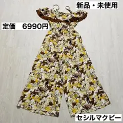 花柄　肩紐付き　フリル　オールインワン　ワイルドレッグ　ノースリーブ　Mサイズのサムネイル
