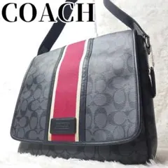 【美品】COACH メッセンジャーバッグ シグネチャー ブラック ヘリテージ