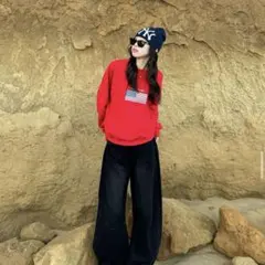 inter factory sara トレーナー 刺繍スウェット 赤