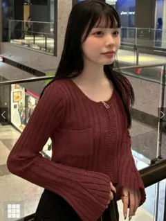 スリットフレアスリーブジップニットカーディガン GRL ［tu1294］