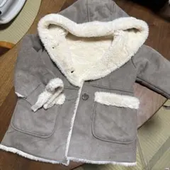 グレー フェイクファー フード付きコート