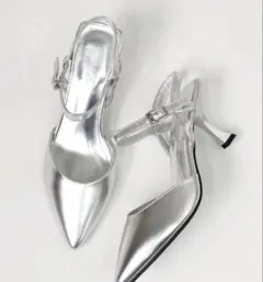 シルバー ストラップパンプス ハイヒール