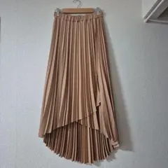 ベージュ プリーツロングスカート アシンメトリー