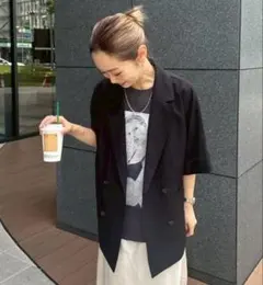 美品 CIAOPANIC TYPY テックリネン半袖シャツジャケット＊ブラックのサムネイル