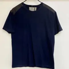 美品 ボッテガヴェネタ 縦ライン 切替 ポケット Tシャツ 50 L 濃紺×紫 