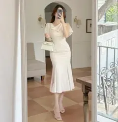 ドレープネックマーメイドワンピース　ブラックS