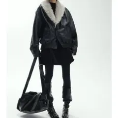 レザー フェイクファー襟 ジャケット 冬 厚手