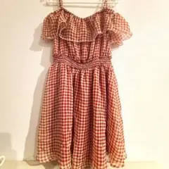 夢展望 2WAY赤ギンガムチェック　シフォンミニワンピース　Mサイズ