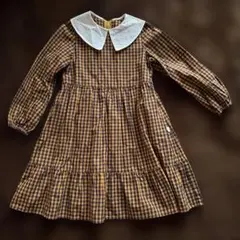 組曲　チェック柄 ワンピース（刺繍襟）　130