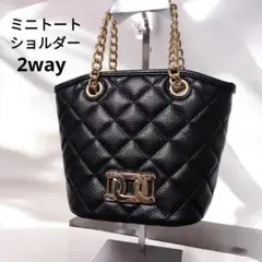 キルティング レザー チェーン バッグ ワンショルダー 2way 黒 ゴールド