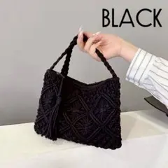 ストローバッグ 編みバッグ ショルダーバッグ ミニバッグ 斜めがけ ブラック