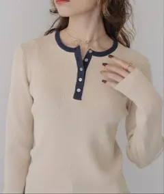 【CLEIO】ヘンリーネックリブニット HENLEY NECK RIB KNIT