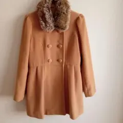 ダブルブレスト　 ファー襟付き　ピーコート　茶色コート　最安値