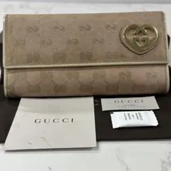 【美品】　GUCCI グッチ GGキャンバス 長財布 ハートモチーフ ベージュ GUCCI グッチ 長財布 リボン ハート GGキャンバス/レザー