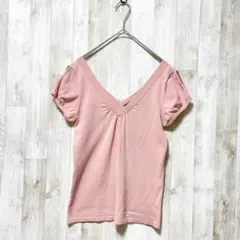 ミッシュマッシュ　ニット　トップス　半袖　Vネック　M パフスリーブ　上品　夏のサムネイル