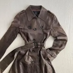 vintage トレンチコート　リアルレザー　春物　モード　カジュアル　グランジ