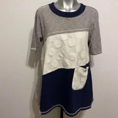 トップス　レディス　半袖チュニック　ストライプ ドット 　サイズM〜L