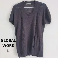 【美品】GLOBAL WORK 半袖サマーセーターチュニック L 綿麻混のサムネイル