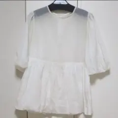 ケティ シアーオーガンジー ペプラム チュニック トップス 半袖 ホワイト Mのサムネイル