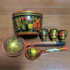 ロシア民芸品 ホフロマ塗り 木工品セット - メルカリ