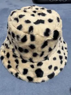 ヒョウ柄ファーバケットハット 調節可能