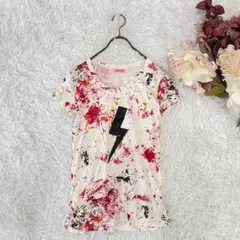 ANAP アナップ ペイント柄 Tシャツ 稲妻モチーフ ホワイト 半袖 個性派