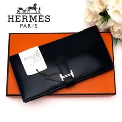 HERMES エルメス 黒 長財布 べアン ボックスカーフ ソルト品 激レアのサムネイル