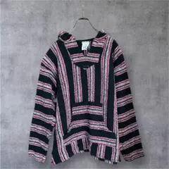 【雰囲気良】メキシコ製 メキシカンパーカー バハパーカー L 黒×ピンク 90s