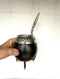 マテ茶器 ホーン製カップ ボンビージャセット 部分的シルバー