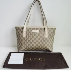 【美品】グッチ GGスプリーム ハンドバッグ レザー PVC ベージュ