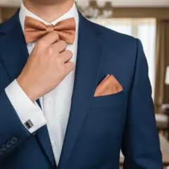 蝶ネクタイ チーフ セット オレンジ 結婚式 新郎 メンズフォーマル パーティー