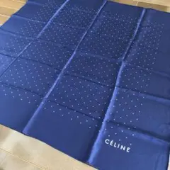 CELINE スカーフ　セリーヌ　ドット　ネイビー系