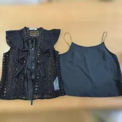 スナイデル　snidel ショルダーレースフリルトップス　ブラックのサムネイル