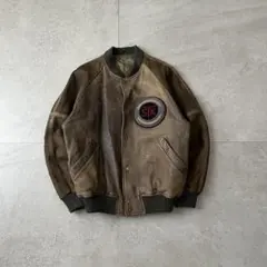 USED古着 羊革 スタジャン MA1 本革 レザー アメカジストリートダメージ