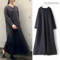 ブレンヘイム／日本製 上質コットンジャージー Vネックマキシ丈ワンピース 黒