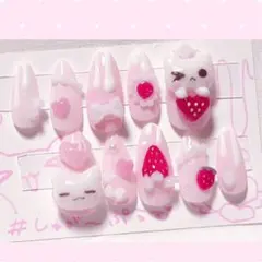 量産型 ネイルチップ 平成女児 いちご ゴテゴテ ねこ スイーツ ウィッシュコア