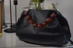 レザーバッグ ブラック ビーズ装飾｜2WAY ハンド＆ショルダー対応