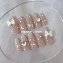 ネイルチップ ワンホン キラキラ ハート リボン ガーリー 韓国 量産型 .