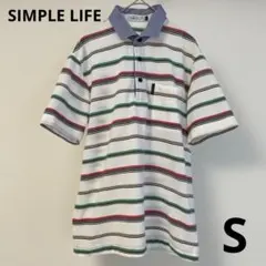 S おしゃれ　SIMPLE LIFE メンズ　半袖　ストライプ　ポロシャツ